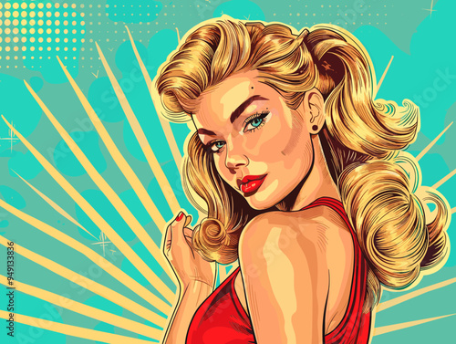 Pop art woman in pin up style. Vector illustration in retro style