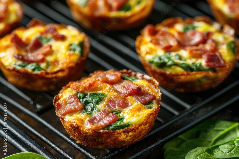 Baked egg bites with bacon and spinach. Perfect for a quick and healthy breakfast or snack. Baked egg bites with bacon and spinach. Perfect for a quick and healthy breakfast or snack.