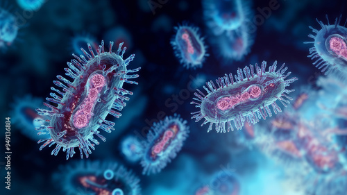 Microscopic view of m pox virus. Viral structure , RNA, N protein capsule, protein coat.