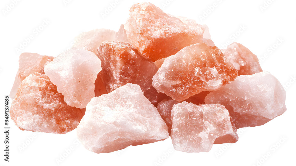 closeup of himalayan pink rock salt isolated over white background closeup of himalayan pink rock salt isolated over white background