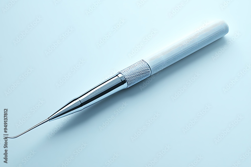 A solitary dental pick on a blue background, highlighting oral health. A solitary dental pick on a blue background, highlighting oral health.