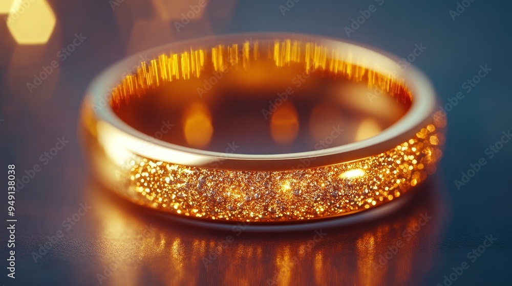 A luxurious beryllium copper ring, highlighted with a fine textured surface and embedded holographic details, shining in golden hues, captured in a close-up shot, modern, macro photography A luxurious beryllium copper ring, highlighted with a fine textured surface and embedded holographic details, shining in golden hues, captured in a close-up shot, modern, macro photography
