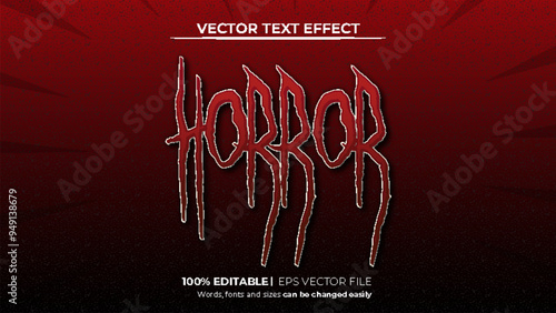 Horor 3d comic style Editable vector text effect with red background