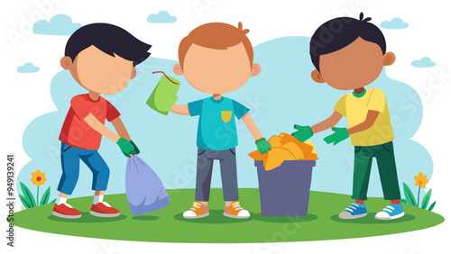 boys picking up trash