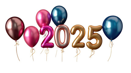 2025 Happy New Year 3d number colorful balloon isolated on white background