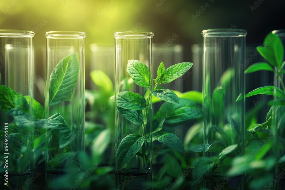 Close-up of plants in test tubes. Perfect for scientific, research, or environmental concepts. Close-up of plants in test tubes. Perfect for scientific, research, or environmental concepts.