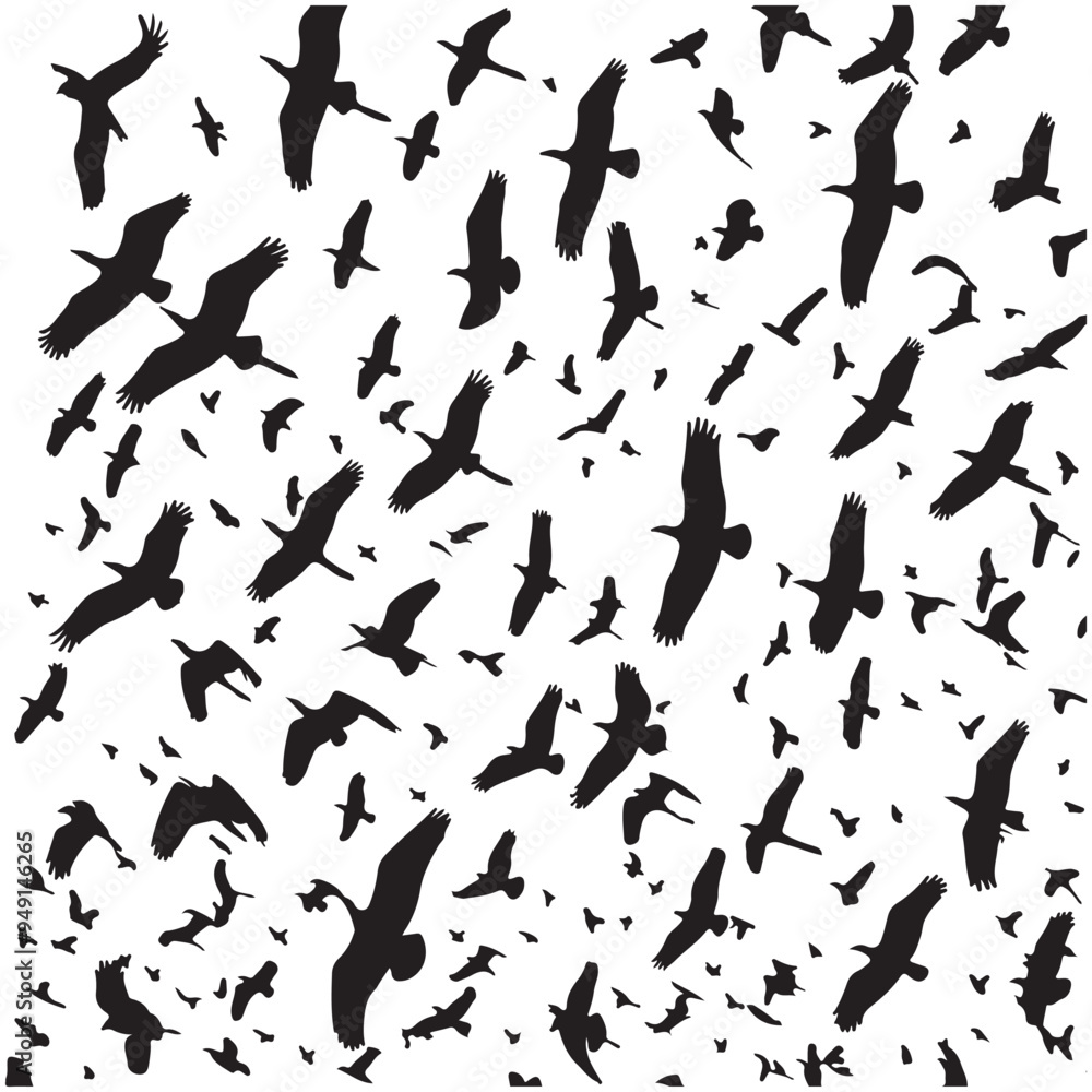 Silhouette of a flock of birds flying with white background Silhouette of a flock of birds flying with white background