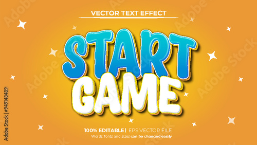 Vector fun start game editable 3d text effect template with sparkle gradient background
