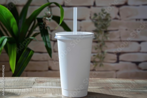 Big styrofoam cup with straw