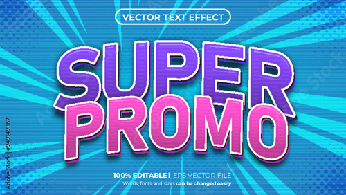 Vector super promo editable 3d text effect template with cartoon comic background