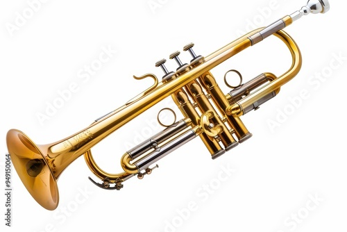 Brand new trumpet isolated on white background photo