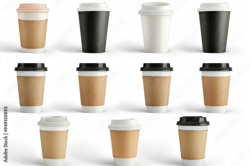 Coffee cups with lids on white background for banner design Coffee cups with lids on white background for banner design