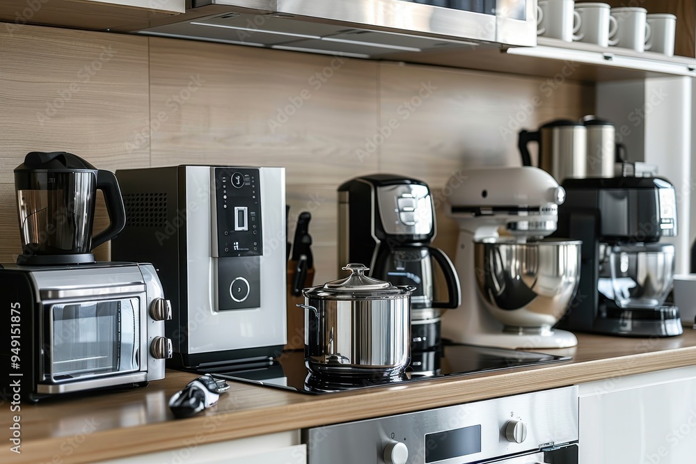 Different kitchen appliances on counter in kitchen Different kitchen appliances on counter in kitchen
