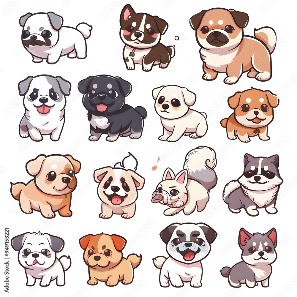set of cute cartoon dogs stickers icon vector illustration