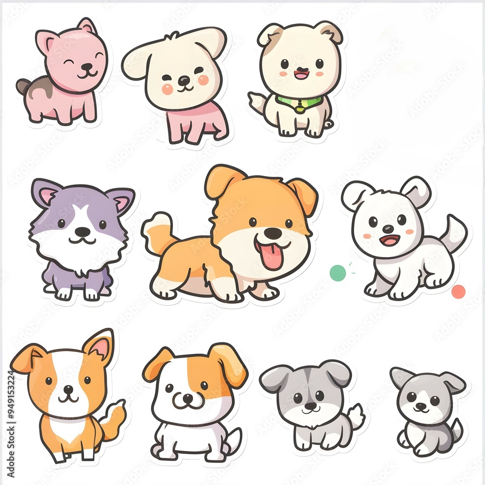 set of cute cartoon dogs stickers icon vector illustration set of cute cartoon dogs stickers icon vector illustration