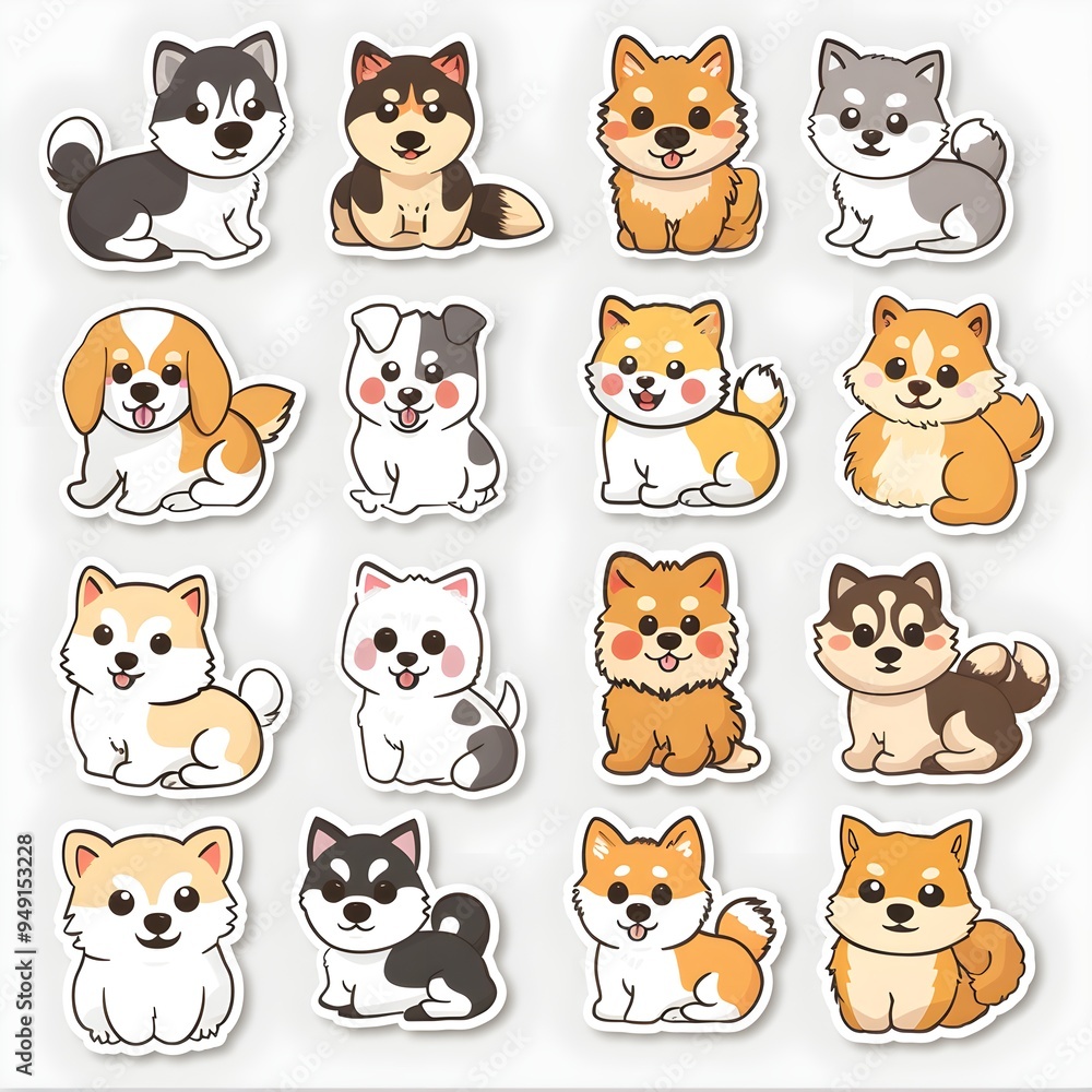 set of cute cartoon dogs stickers icon vector illustration set of cute cartoon dogs stickers icon vector illustration