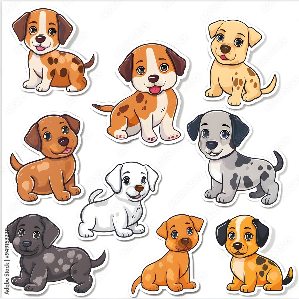 set of cute cartoon dogs stickers icon vector illustration set of cute cartoon dogs stickers icon vector illustration