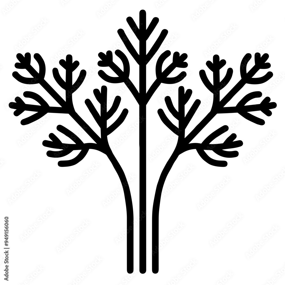 Obraz premium A detailed, minimalist design of a tree with carefully crafted branches, ideal for use in artistic projects or as a unique decorative element in various settings. Cilantro food.