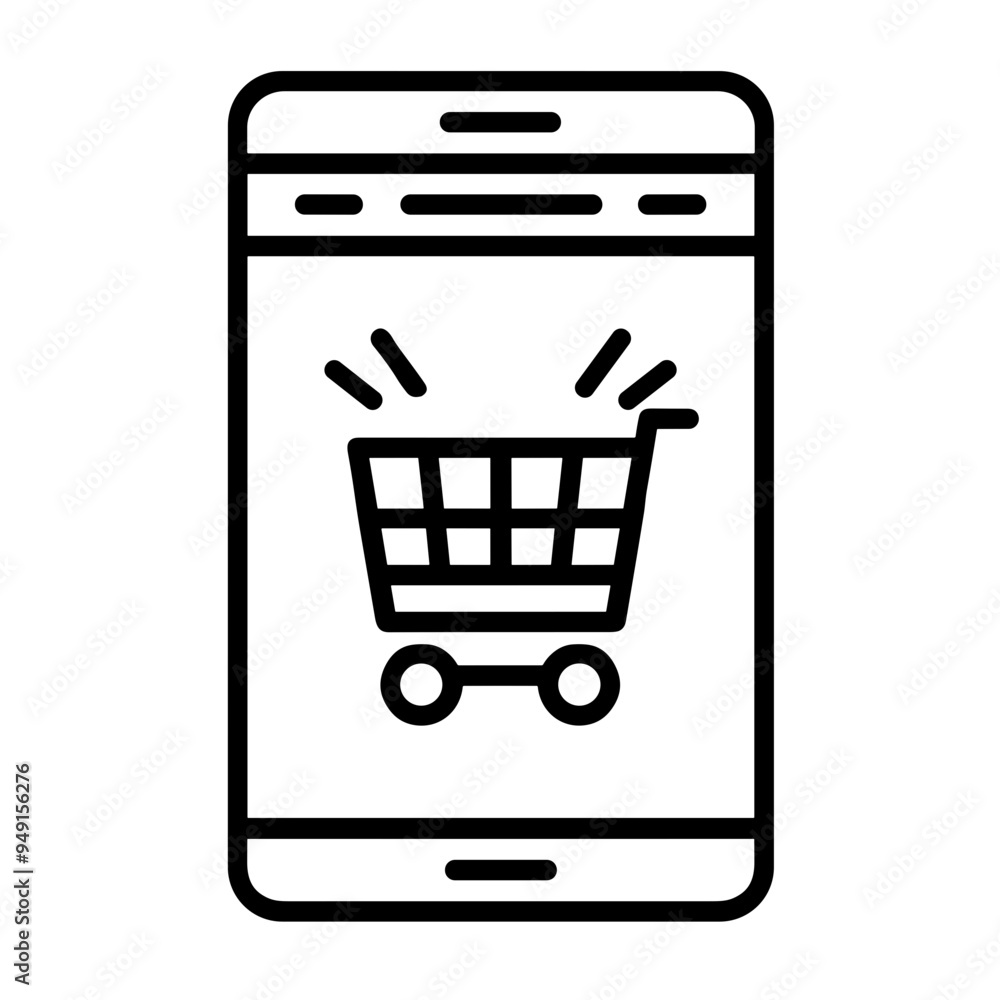 A smartphone screen showcases a shopping cart icon, symbolizing the act of online shopping and accessibility of e-commerce platforms A smartphone screen showcases a shopping cart icon, symbolizing the act of online shopping and accessibility of e-commerce platforms