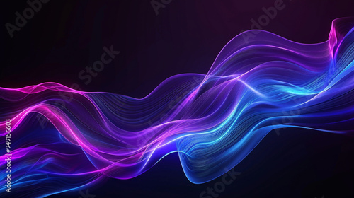 flowing neon purple and blue wave on a dark background, futuristic influence style, 