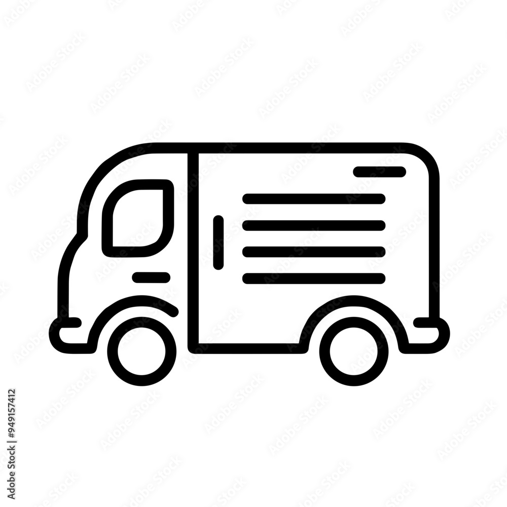 A minimalistic design featuring a delivery truck in a side view, illustrating the vehicle's shape and purpose as an essential part of the logistics industry A minimalistic design featuring a delivery truck in a side view, illustrating the vehicle's shape and purpose as an essential part of the logistics industry