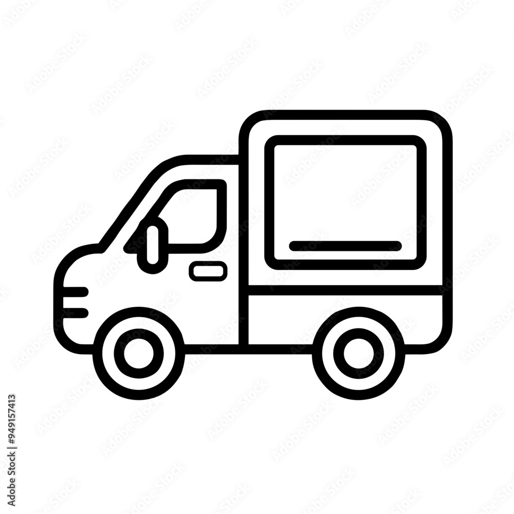 The drawing depicts a compact delivery truck ideal for city navigation, emphasizing its design for efficient transport of parcels and goods The drawing depicts a compact delivery truck ideal for city navigation, emphasizing its design for efficient transport of parcels and goods