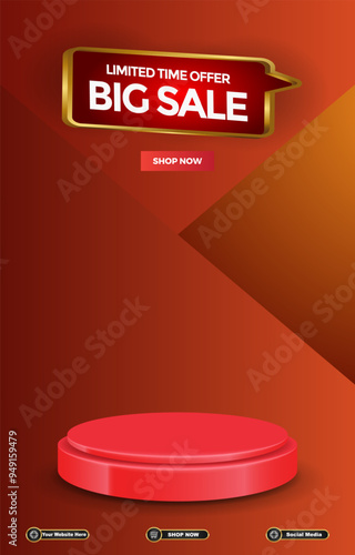 limited big sale discount portait template banner with blank space 3d podium for social media post product sale with abstract gradient red background design 15
