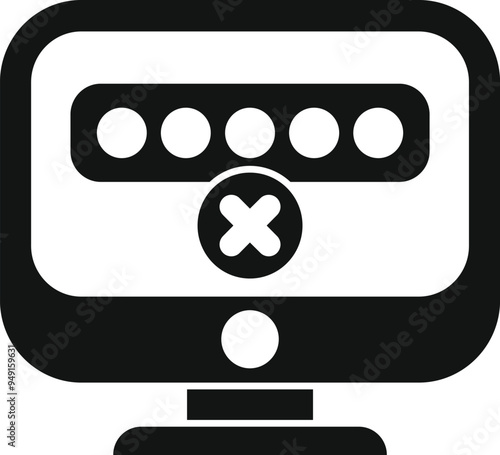 Simple icon of a computer screen displaying a wrong password attempt