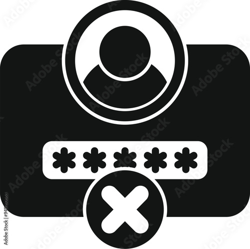 This black and white icon shows a login attempt being rejected with a large red x