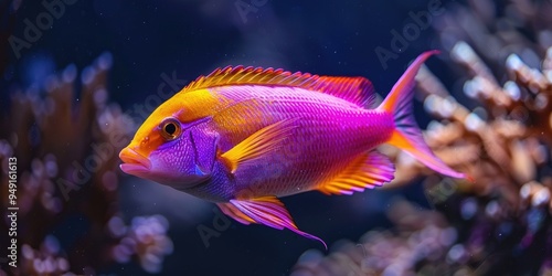 Male Purple Queen Anthias Fish Pseudanthias tuka from the Pacific Ocean photo