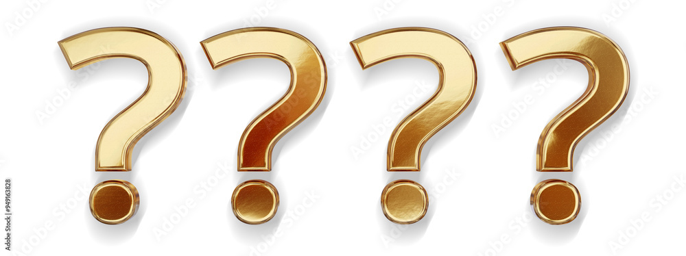 questions marks 3d-illustration as flat-style or ground-shadow, metallic golden, in row questions marks 3d-illustration as flat-style or ground-shadow, metallic golden, in row