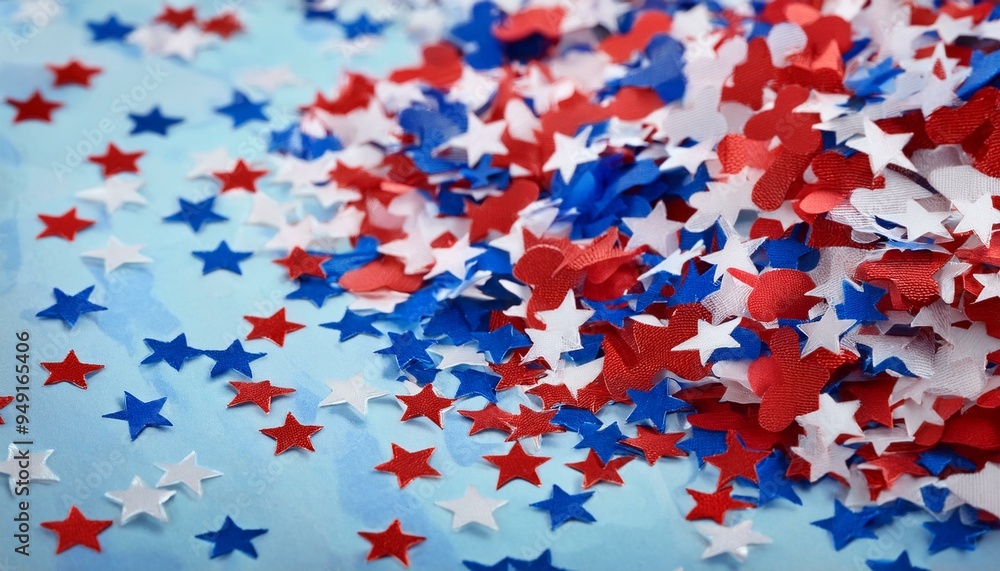 Red white and blue star confetti background with a shallow depth of field Red white and blue star confetti background with a shallow depth of field