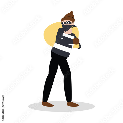 pose of thief carrying stolen goods flat illustration