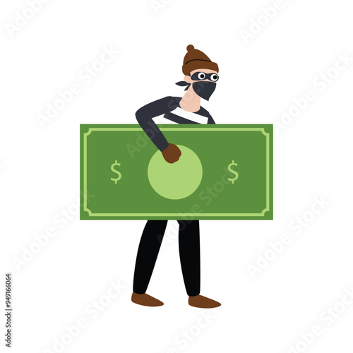 pose of thief carrying stolen money flat illustration