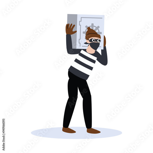 pose of thief carrying save flat illustration