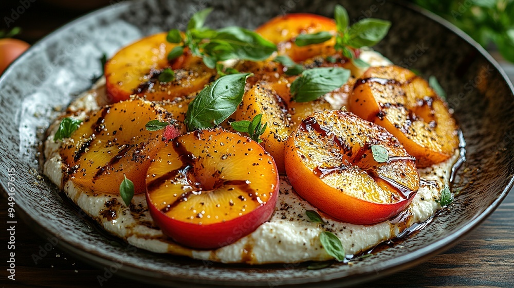 Grilled Peach and Ricotta Salad with Balsamic Glaze and Basil Grilled Peach and Ricotta Salad with Balsamic Glaze and Basil