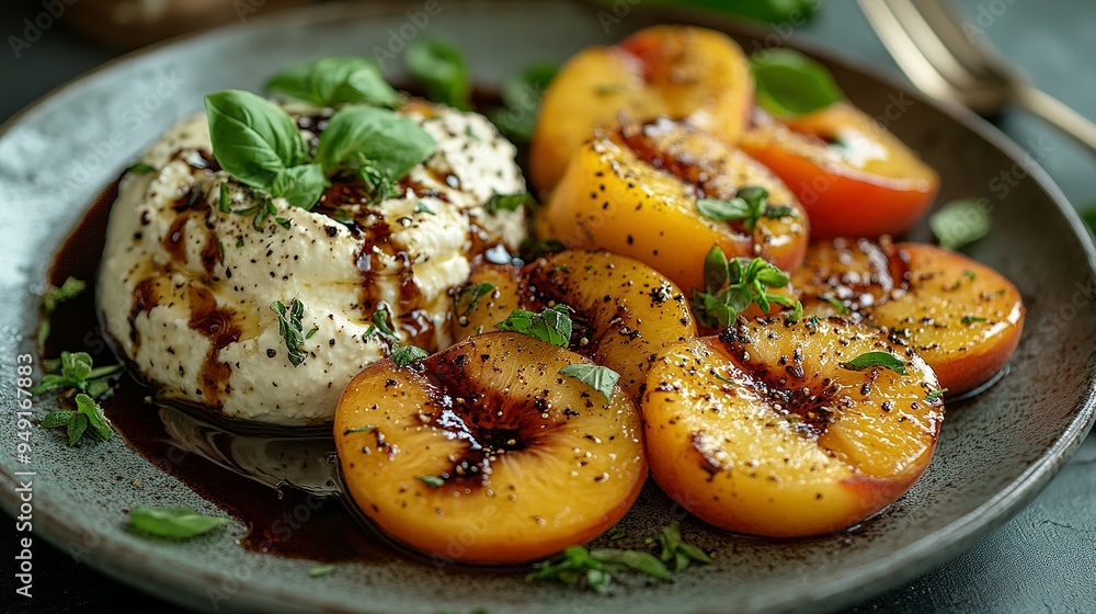 Grilled Peach and Ricotta Salad with Balsamic Glaze Grilled Peach and Ricotta Salad with Balsamic Glaze