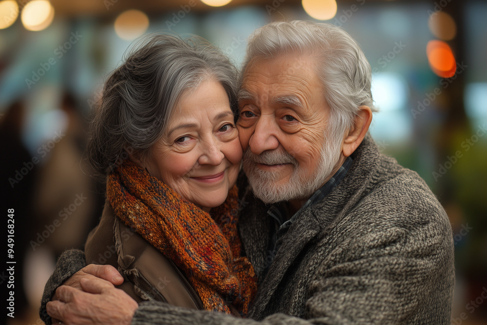 Senior couple dancing ballroom style at a social club event, moving gracefully together. Senior couple dancing ballroom style at a social club event, moving gracefully together.