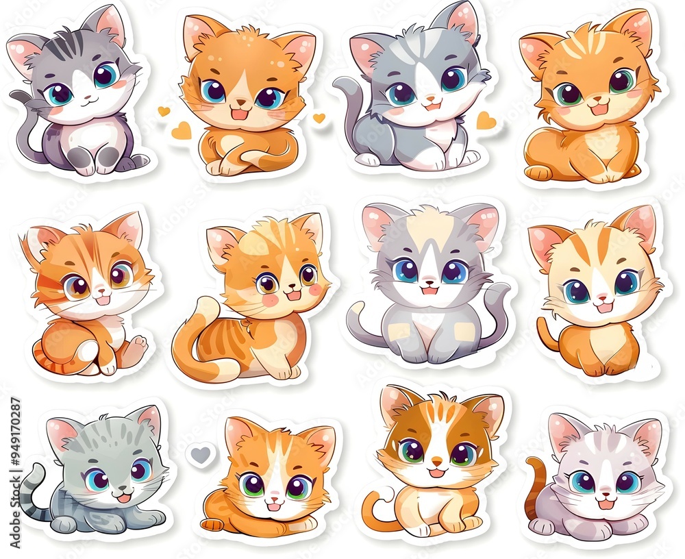 Fototapeta premium set icon of cute cat character poses scene in pastel colors, white background, vector art illustration 
