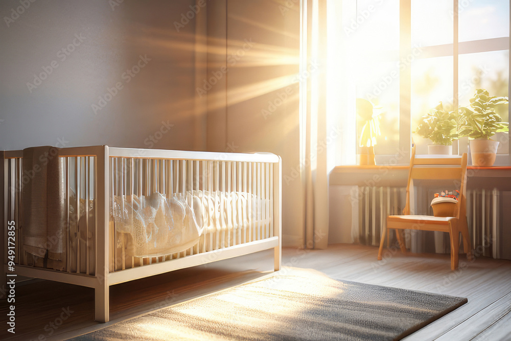 Modern cozy nursery interior illuminated by soft sunlight. Modern cozy nursery interior illuminated by soft sunlight.