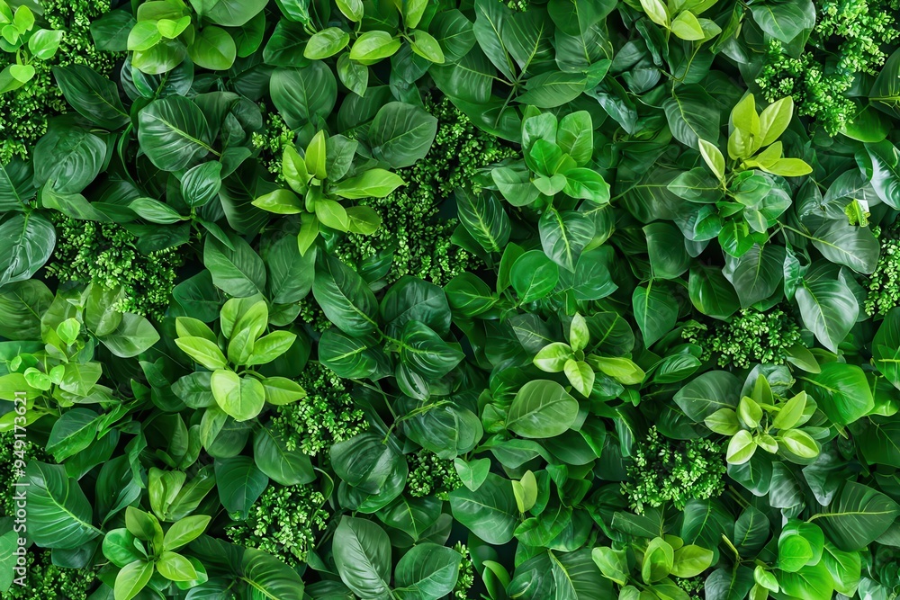 Obraz premium Living wall filled with plants in an urban apartment, improving air quality and reducing energy use, sustainable living, green living spaces
