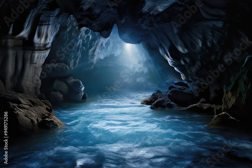 Rushing water of the underground river. photo