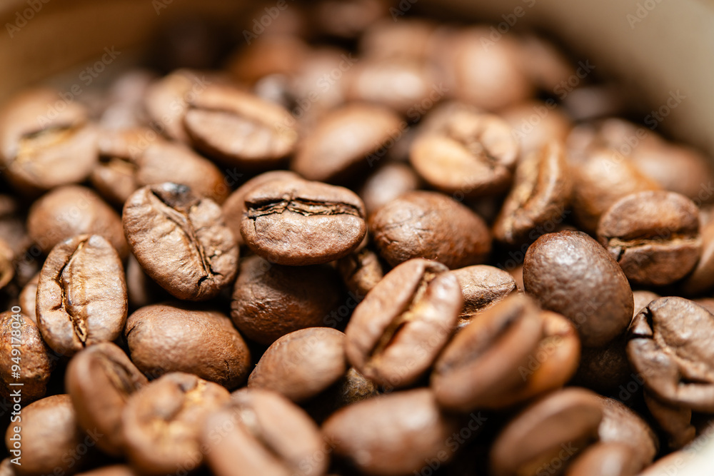 Richly Aromatic Coffee Beans in Grinder Ready for Fresh Grinding and Brewing Process at Home or Café Richly Aromatic Coffee Beans in Grinder Ready for Fresh Grinding and Brewing Process at Home or Café