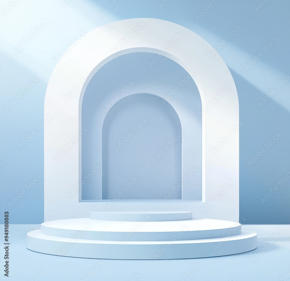 Abstract Minimalist Blue and White Archway with Platform Abstract Minimalist Blue and White Archway with Platform