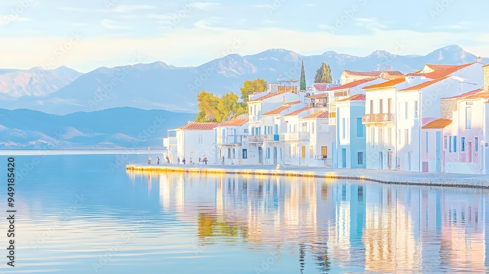 Obraz premium A lively coastal town with colorful buildings, lively markets, and a sparkling ocean view