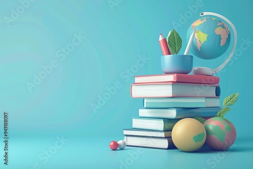 Wallpaper Mural Stack of books with a globe on top, perfect for education or research settings Torontodigital.ca