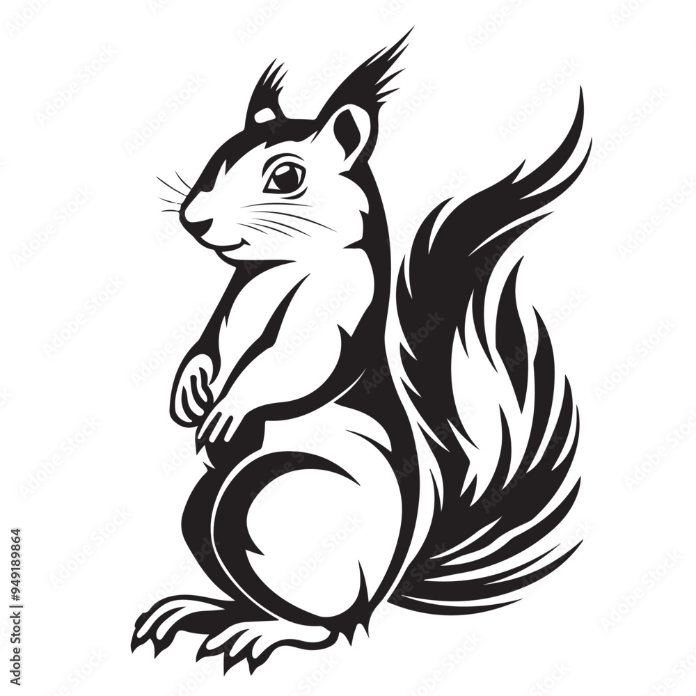 Squirrel Vector Images: Detailed Black and White Illustration on White Background Squirrel Vector Images: Detailed Black and White Illustration on White Background