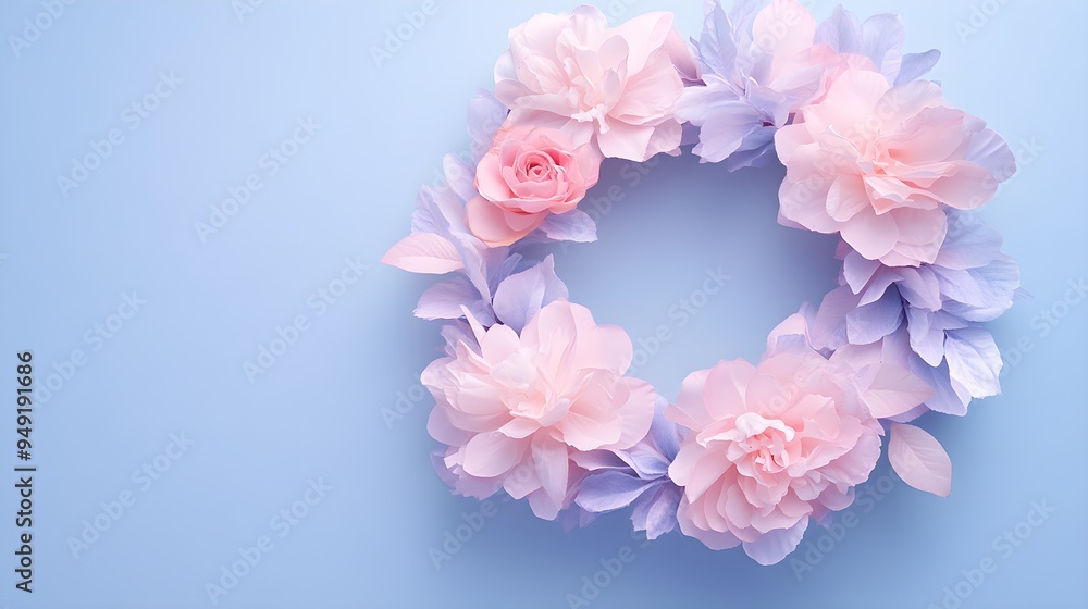 Elegant boho wreath in soft pastels, layered with abstract double exposure effects, evoking a sense of calm and creativity Elegant boho wreath in soft pastels, layered with abstract double exposure effects, evoking a sense of calm and creativity