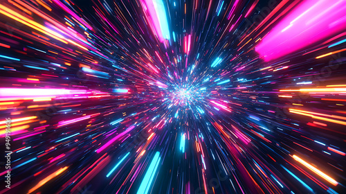 "Neon Light Burst with Dynamic Motion in Futuristic Space