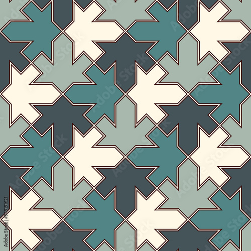 Seamless ethnic ornament. Tribal wallpaper. Arrows image. Folk pattern. Geeometric backdrop. Mosaics motif. Grid background. Digital paper. Textile print. Ethnical web design. Abstract vector art